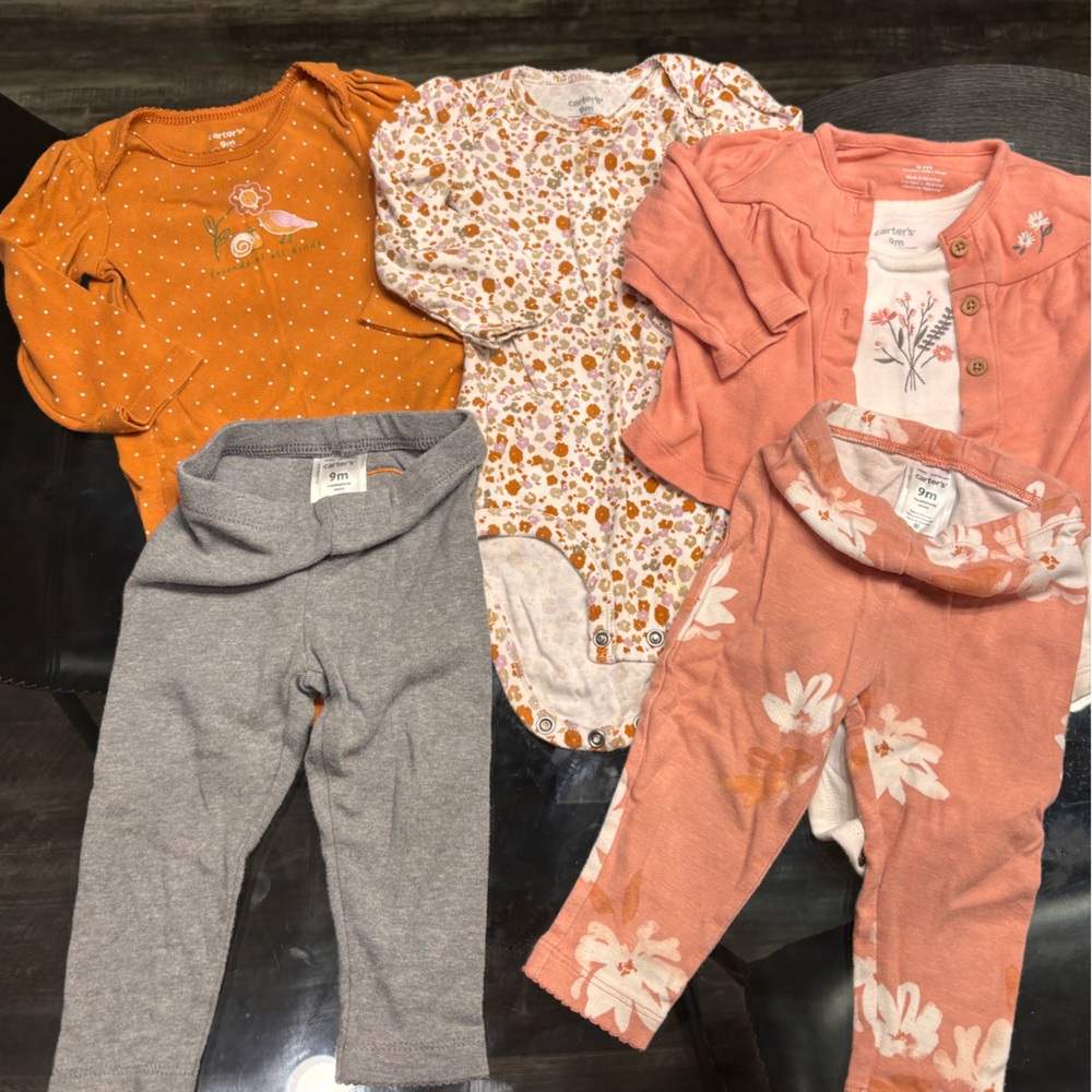 Carter's 9M Baby Girl Orange and Pink Matching Sets